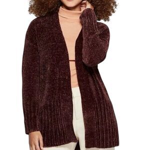 A New Day Chenille Cardigan Sweater Open Front Brown S